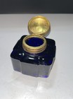 Antique Cobalt Blue Glass Square Inkwell 