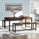 Rustic Brown 63 In  Engineered Wood Dining Table Set With 2 Benches  Seats 4   6