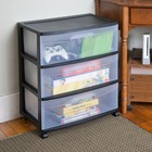 Sterilite Storage Drawer  3 Drawer Wide Plastic Storage Cart With Clear Pull Out