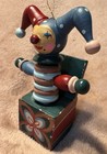 Vintage 1985 Handpainted Jester Jack-in-the-box Wooden Christmas Ornament 80s