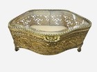 Vtg Ormolu Gold Filigree Jewelry Casket Box Beveled Glass Top Hollywood Regency