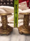 Antique Gilt Spelter Pedestal Display Stands Pair Victorian Scroll Footed C1900