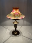 Rewired Antique Vtg Arts   Crafts Deco Victorian Table Lamp Painted Glass Shade