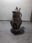 Vintage German Lidded Beer Stein     Relief Decorated     Pewter Lid