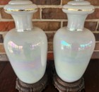 Vtg Accurate Casting Co 3way Floral Irridescent Lamps Brass Base Moon night Lite