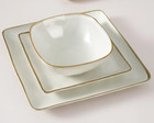 Famiware White Stoneware Golden Rim 24-piece Square Dinnerware Set Service For 8