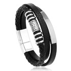 Men   s Stainless Steel Leather Braided Bracelet Magnetic Clasp Bangle Wristband