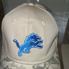 Detroit Lions Logo Blue White On Gray Hat Cap W Camouflage Gray Bill Hook Loop