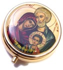 Gold Plated Pill Case Or Box With The Holy Family Enameled On The Box