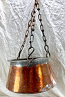Antique Large Copper Cauldron Hanging Planter Pot Hammered Iron Chain 10 X 8 