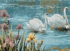 27  Wall Jac  Woven Tapestry Swan Family Lake View - Iris Flowers   Willow Trees