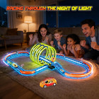 Glow Toy Car Race Track Set  71 Pcs Glow-in-the-dark Tracks For Kids Ages 3-8  E