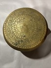 Antique Southeast Asian Brass Box Hand Etched Chased Lidded Bowl 9   w 6   h