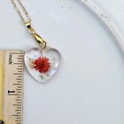 Red Pressed Flower Resin Pendant With 18  Gold Stainless Steel Chain 