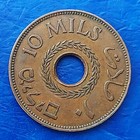 Israel Palestine British Mandate 10 Mils 1942 Bronze Coin Xf 