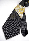 Neck Tie Vtg Damon 60s 70s White Dots Big Circle Art Black Wide Tie 54  X 4 