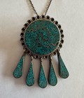 Vtg Taxco Mexico Sterling Silver Crushed Turquoise Inlay Paddle Necklace Euc