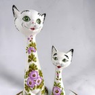 Vintage Porcelain Cat Figures Hand Made In Italy 1960s White W  Flowers Kitten