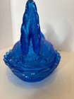 Old  Large Fenton Hen On Nest 8 25    Blue  Glass Split Tail Large Nice