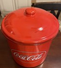 Coca- Cola Canister Enameled Metal 8 1 2    Tall