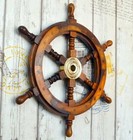 18  Brass Nautical Brown Wooden Streaming Pirate Ships Wheel Sea Wall D  cor Gift