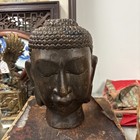 Antique Carved Wood Thai Buddha Head Statue 