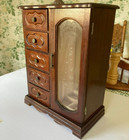 Jewelry Chest Vintage Wooden  5 Drawer Etched Glass  Mirrored Hanger Rotates