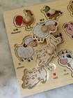 Farm Animal Wooden Peg Puzzle Kids Baby Toddler Toy Development Learning