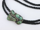 Vintage 925 Sterling Silver Native Mexico Navajo Turquoise Leather Bolo Tie 39g