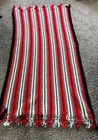 Vintage Diamond Stripe Red  Grey  White  Black Throw Blanket Afghan With Fringe