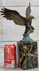Flying Eagle Bird Catching Fish Bronze Statue Sculpture Signed Art On Marble Bas