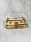 Vintage Ornate Camel Bone Trinket Box Lined From India Hinged Lid Brass Details