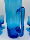 Vintage Hand Blown Blue Glass Cocktail Pitcher Set W  5 Glasses Stir Stick Mcm