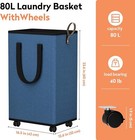 Collapsible Laundry Basket With Wheels  80l  Navy  For Bathroom dorm bedroom