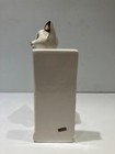 Vtg Ceramic White Cat Bookend Japan Mcm Gold Trim Green Eyes Sitting On A Book