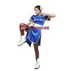 Womens Game Fighter Cosplay Costume Adult Dark Blue Cheongsam Dress Halloween