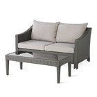 Outdoor Wicker Loveseat   Coffee Table Set W  Waterproof Cushions  Grey