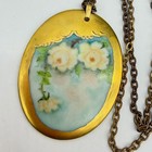 Antique Hand Painted Porcelain Pendant Necklace Victorian Style Floral