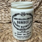 James Keiller   Son Ltd Dundee Orange Marmalade Milk Glass Jar White black 16oz