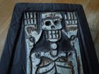 Vintage Carved Wood Coffin Hinged Storage Box Skeleton Skulls 13 x6 