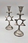 Vintage Pair Candle Holder Hanukkah Judaica Star Of David Silver Plated 7   