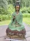 Antique Tibetan Buddhist Bronze Golden Brass Metalguanyin Buddha Statue 19  Tall