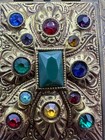 1930s Art Deco Jeweled Compact Signed Made In Czechoslovakia Brass 2 75   x2 25   