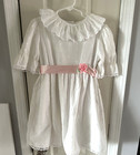 Vintage Girls White Eyelet Dress W  Lace Trim And Pink Ribbon Size 6x Usa