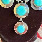 Navajo Sterling Silver Turquoise Necklace Earring Set Signed Fannie Platero