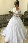 Princess Wedding Dresses With Long Sleeve Lace Applique Sweep Train Bridal Gown