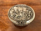 Antique Vintage Ornate Embossed Oval Silver Trinket Jewelry Box Casket Footed