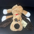 Dan Dee Tan Dog Plush Brown Eye Spot Red Collar Stuffed Animal Laying Down W tag