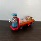 Vintage Chinese Wind Up Platform Truck Tin Litho Antique Toy Red Orange  read 
