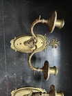 Antique Pair Two Candle Holder Wall Brass Heavy Victoria 